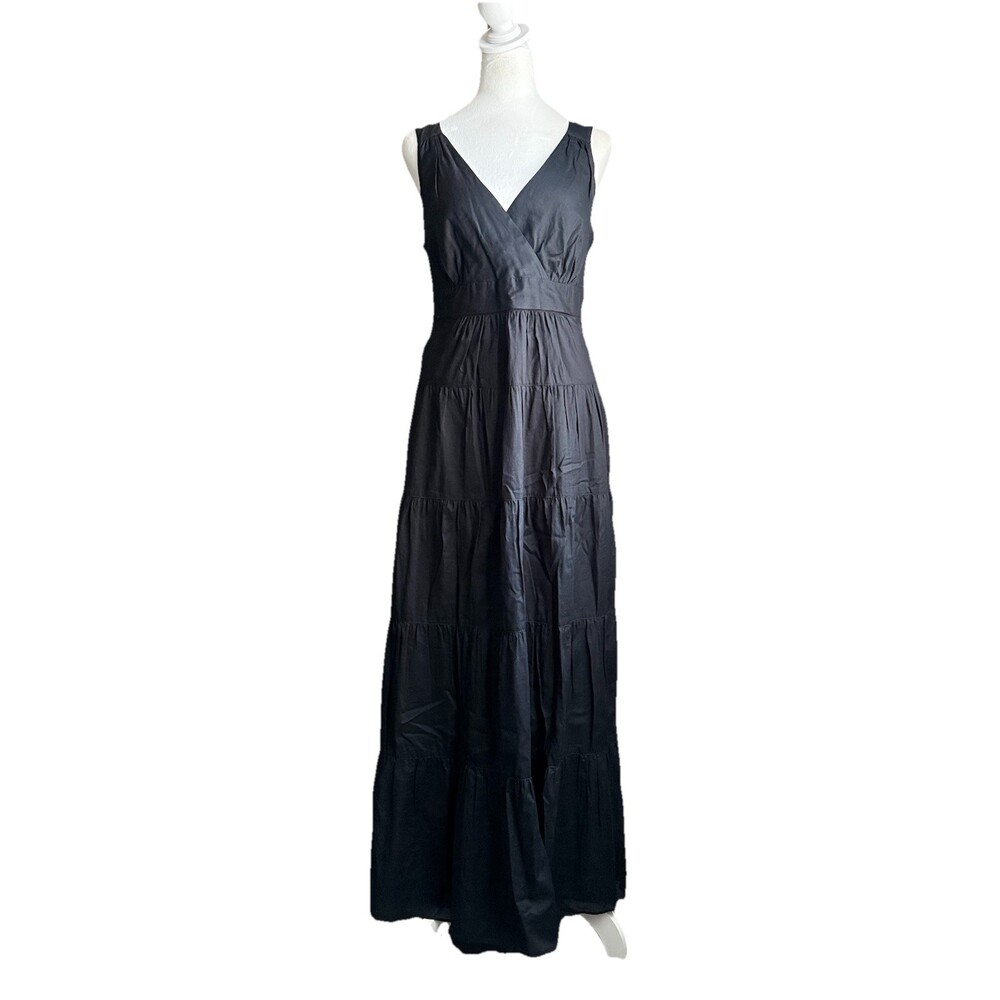 Talbots Black Cotton Tiered Maxi Dress 12 Fits M Lined Sleeveless NWT Romantic